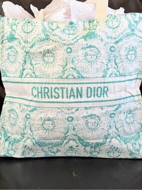 Dior White and Teal Christian Dior Tote Bag